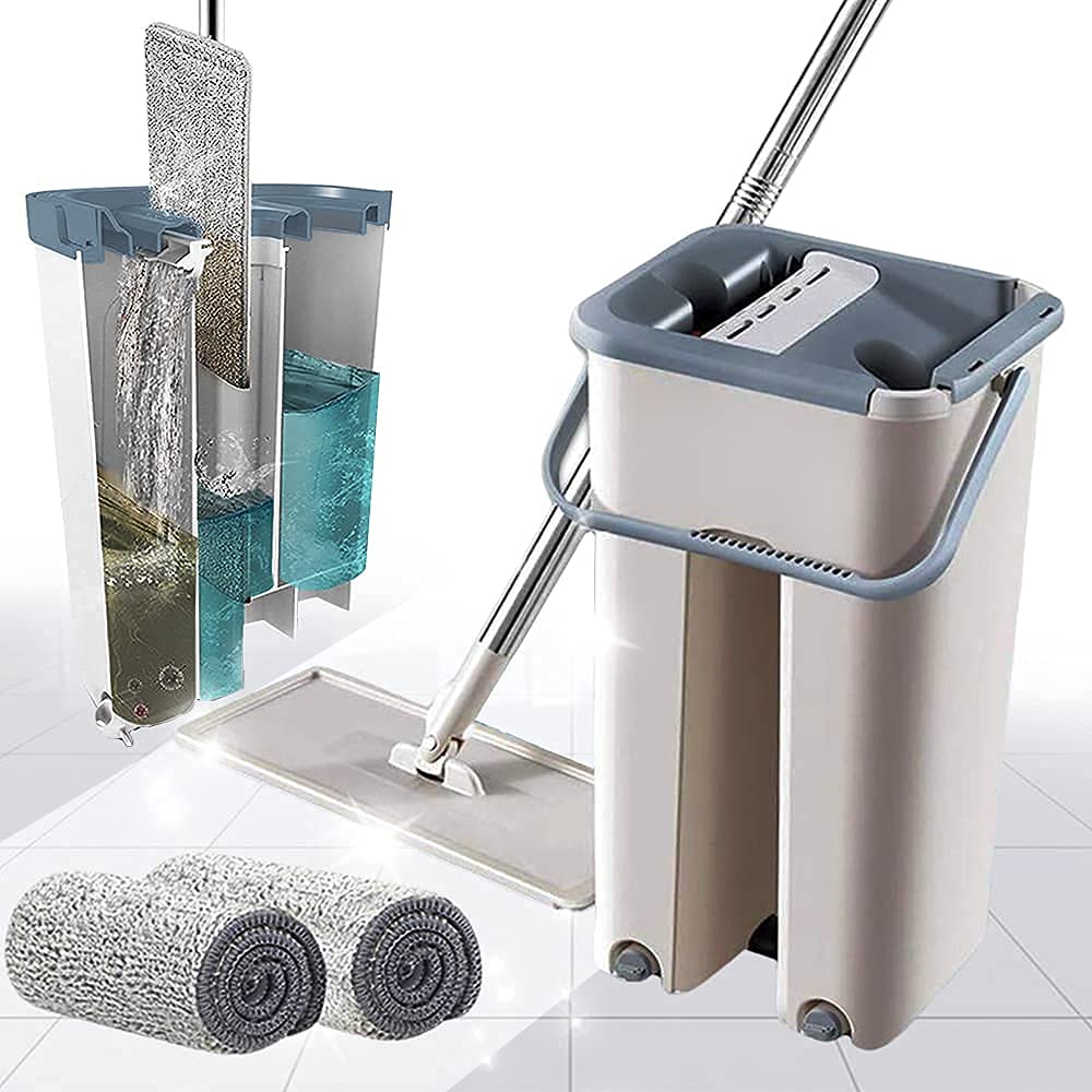 “360° Flat Spin Mop with Bucket & Microfiber Pads